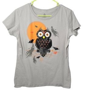 🎃 Unknown T-Shirt L Gray Halloween Owl Ghosts Glitter